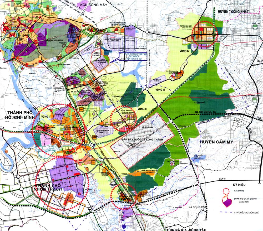 Bản đồ tổng quan về sân bay Long Thành trong đó có 6 xã quy hoạch sân bay được sự đồng thuận của lãnh đạo cấp trên.