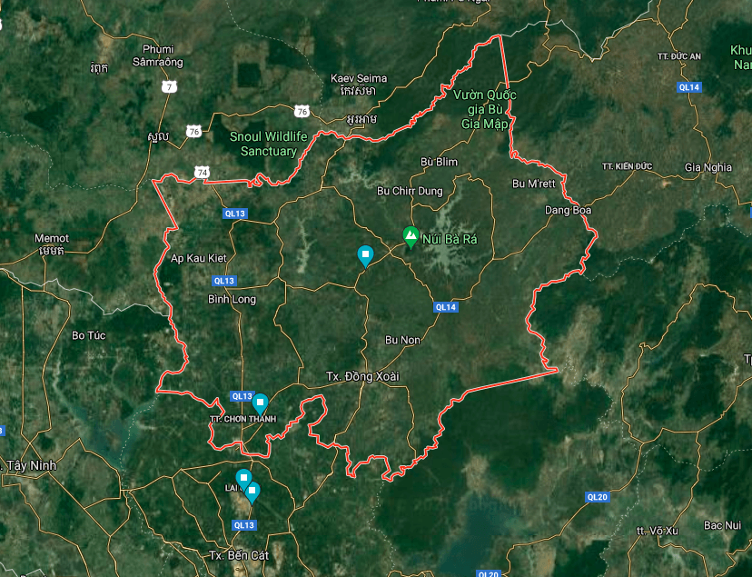 Vị trí tỉnh Bình Phước trên goolge maps