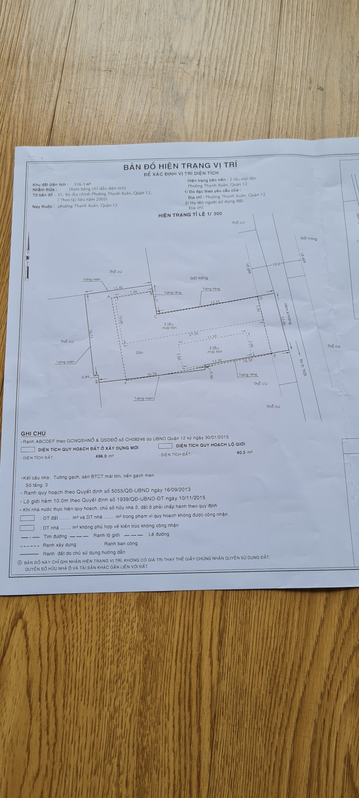 bản vẽ hiện trạng thạnh xuân quận 12